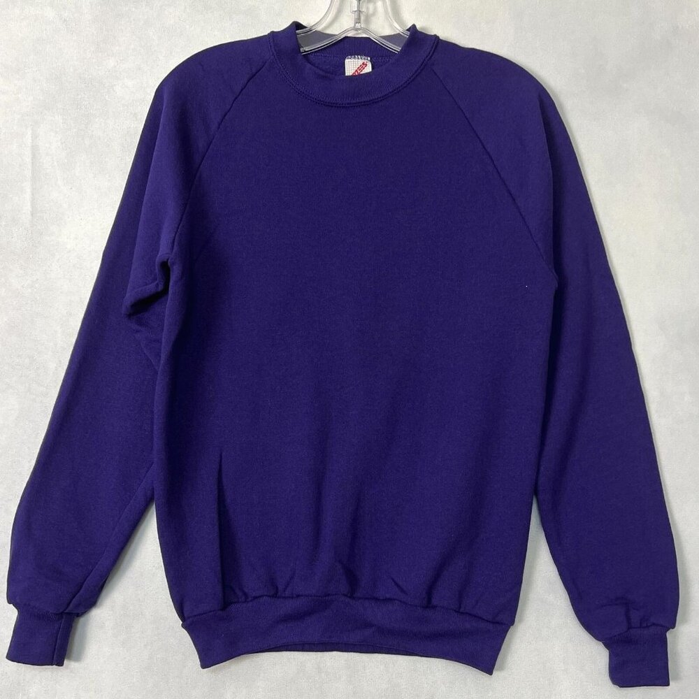 Vintage JERZEES Sweatshirt Mens Medium Blank Purple Long Sleeve Deadstock USA
